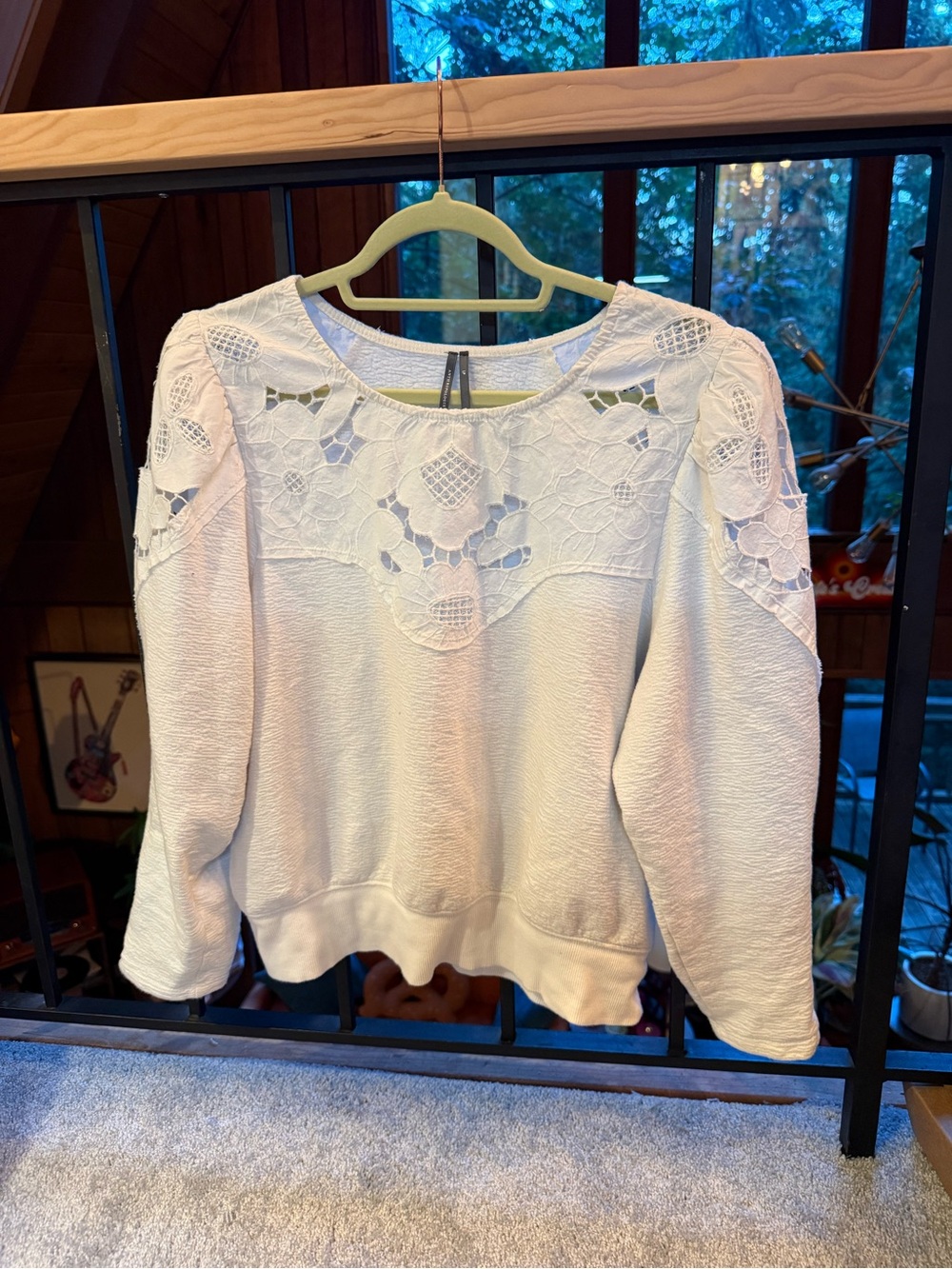 Anthropologie Ivory Lace-Yoke Sweatshirt